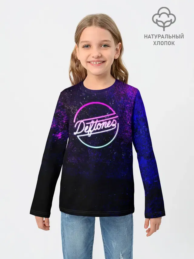Детский лонгслив с принтом «Deftones — Deftones. Neon logo»