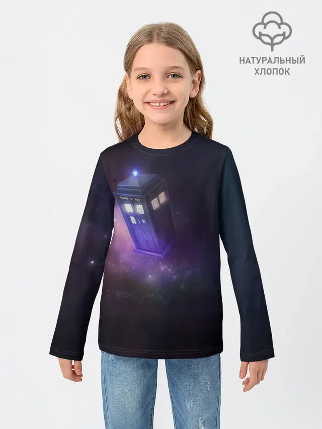 Детский лонгслив с принтом «Tardis»