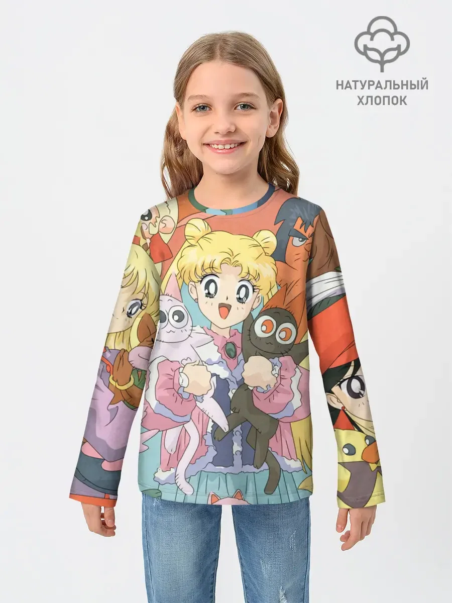 хлопковый лонгслив «Pretty Guardian Sailor Moon» — мерч купить — принт крупно