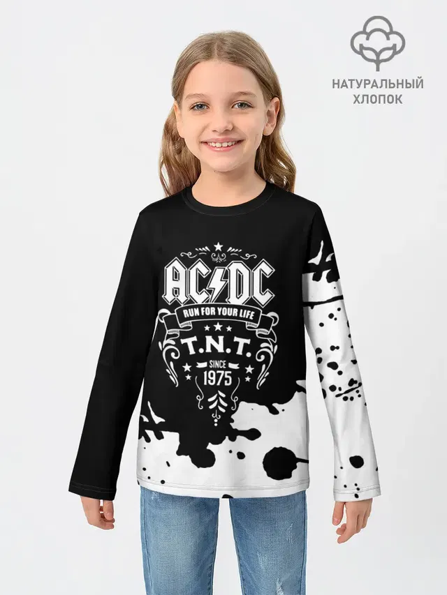 Детский лонгслив с принтом «1975 — AC/DC T.N.T.»