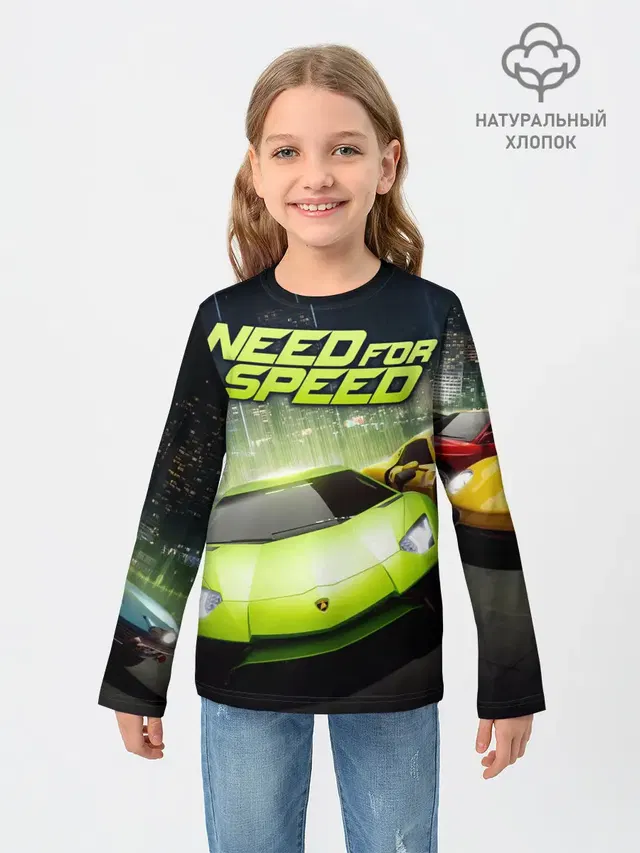 Детский лонгслив с принтом «Lamborghini — Need for Speed»
