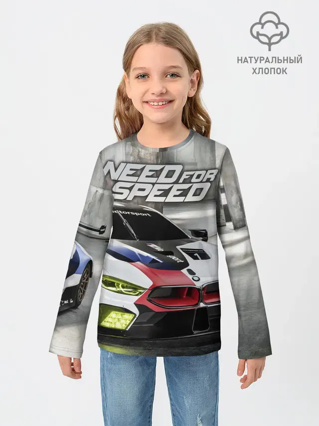 Детский лонгслив с принтом «BMW BMW M — Need for Speed»