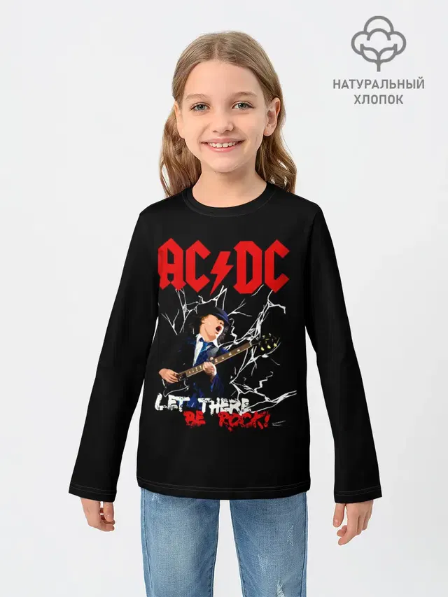 Детский лонгслив с принтом «Electric guitar — AC/DC let there be rock!»