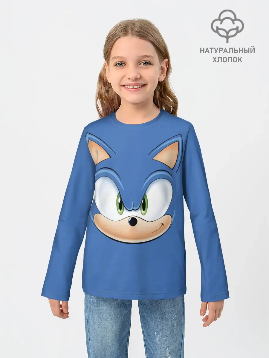 Детский лонгслив с принтом «SONIC.», вид спереди