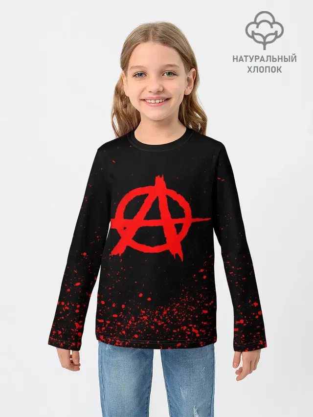Детский лонгслив с принтом «Анархия Anarchy — ANARCHY»
