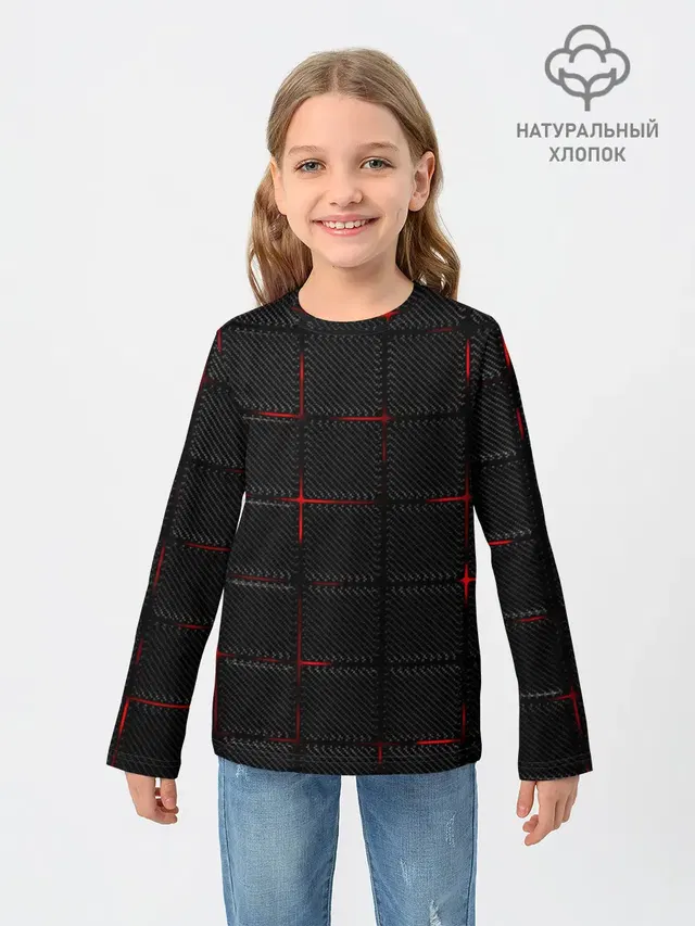 Детский лонгслив с принтом «3D Плиты Red & — 3D Плиты Red & Black»