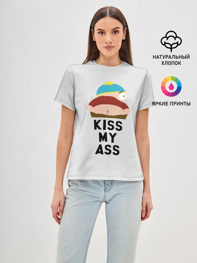 Женская базовая футболка с принтом «Разное — Kiss My Ass»