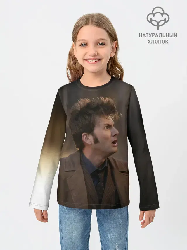 Детский лонгслив с принтом «10th Doctor — 10th DOCTOR WHO»