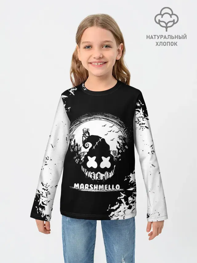 Детский лонгслив с принтом «Marshmello — Marshmello Кошмар»
