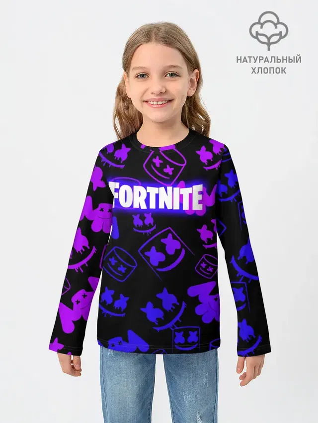 Детский лонгслив с принтом «Фортнайт — FORTNITE MARSHMELLO»