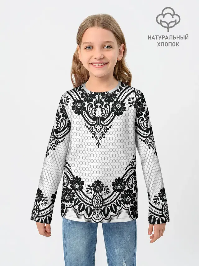 Детский лонгслив с принтом «Кружева Weaving»