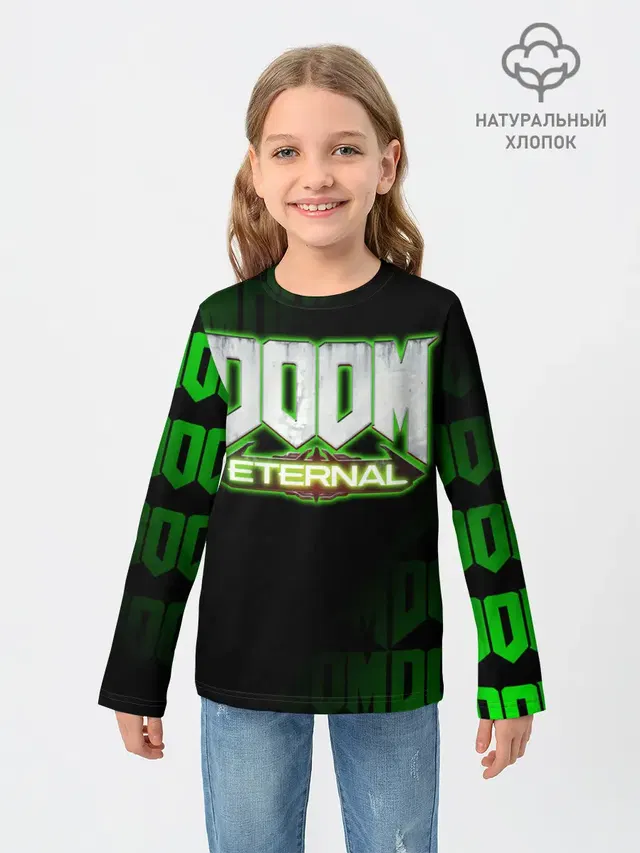 Детский лонгслив с принтом «Дум — DOOM: ETERNAL.»