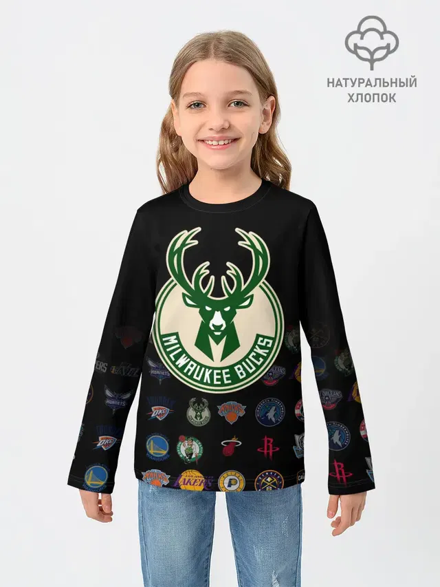 Детский лонгслив с принтом «НБА — Milwaukee Bucks»