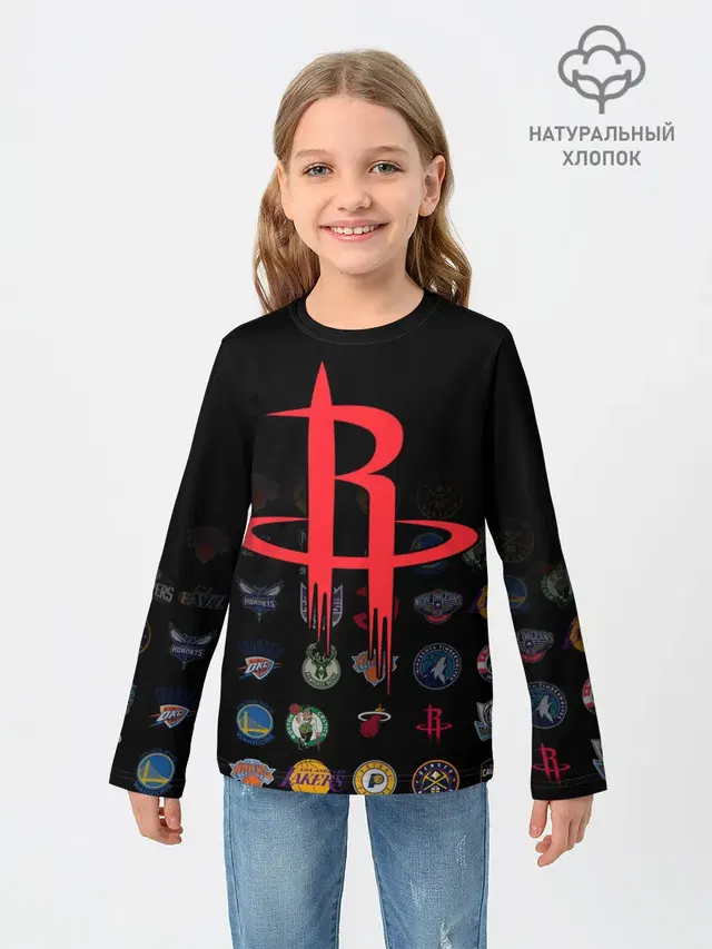 Детский лонгслив с принтом «НБА — Houston Rockets»