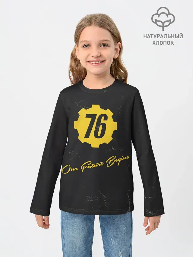 Детский лонгслив с принтом «Our Future Begins — FALLOUT_76.»
