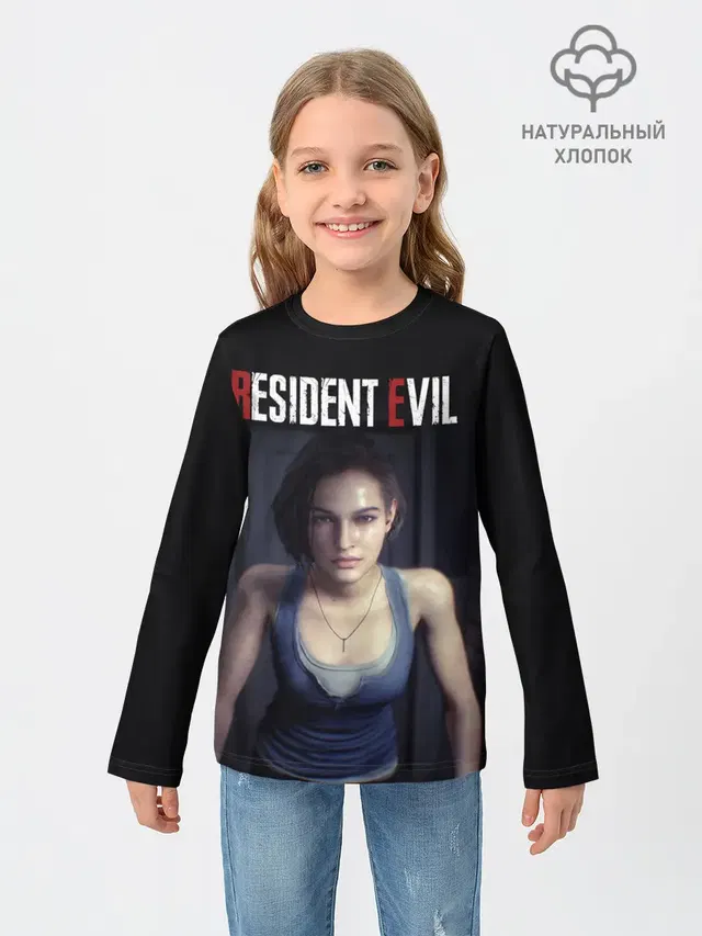 Детский лонгслив с принтом «Резидент Ивил — Jill Valentine»