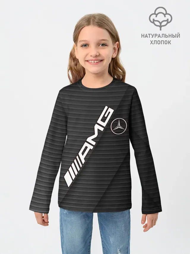 Детский лонгслив с принтом «Carbon pattern — Mercedes»