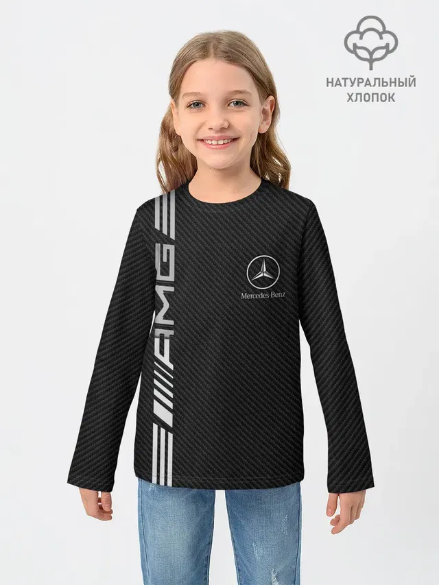 Детский лонгслив с принтом «Merсedes — Mercedes Carbon»