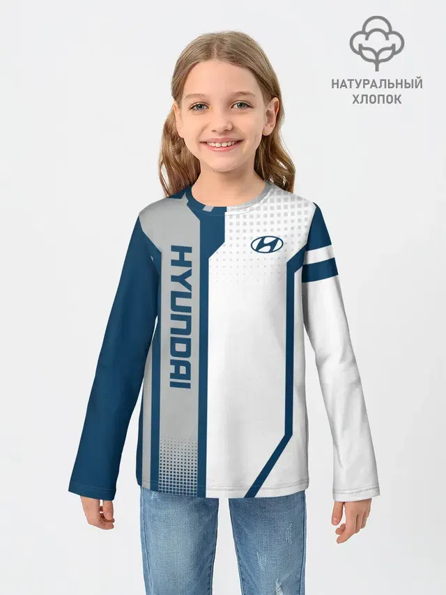 Детский лонгслив с принтом «Hyundai — Hyundai Driver team»