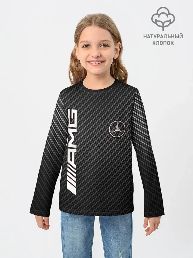 Детский лонгслив с принтом «Carbon fiber — MERCEDES CARBON»