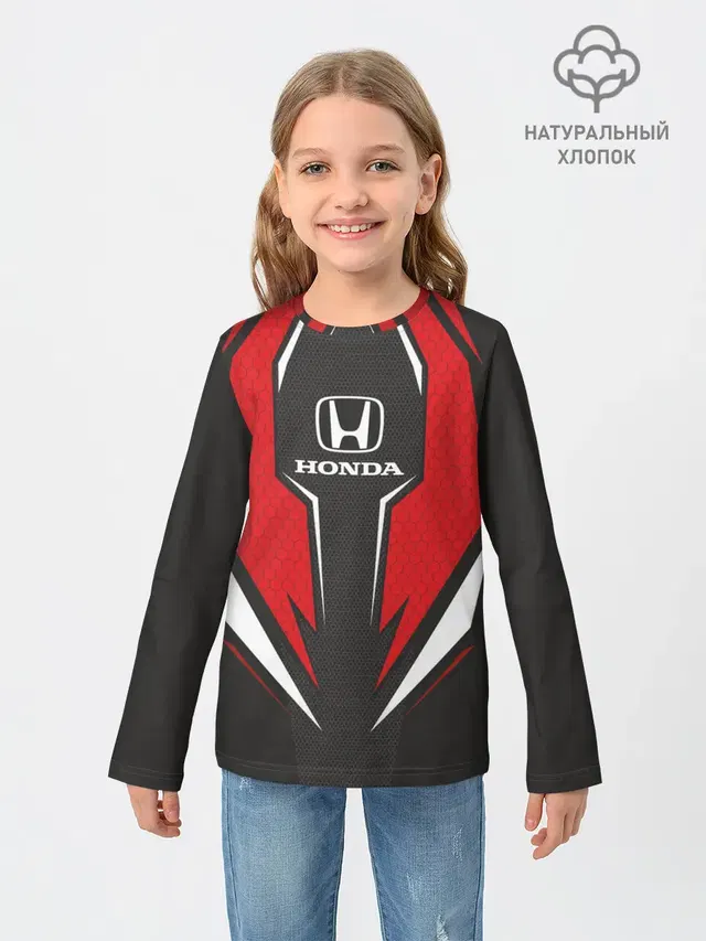 Детский лонгслив с принтом «Honda Driver team — Honda Driver team Red»
