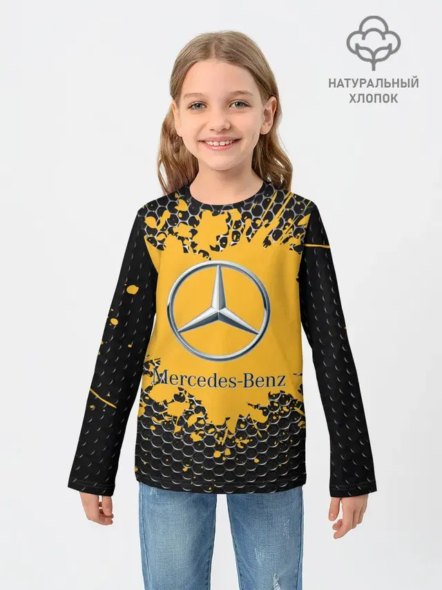 Детский лонгслив с принтом «Emblem — mercedes»