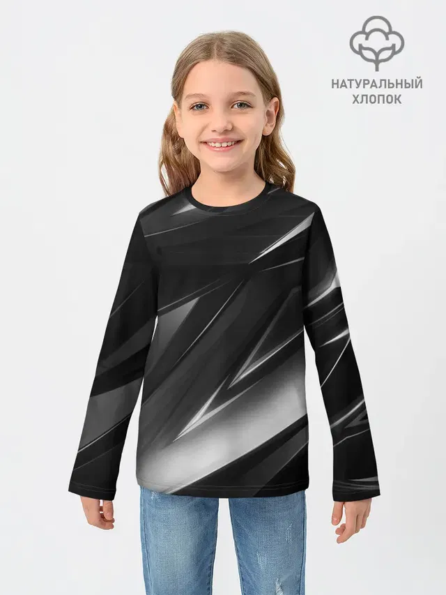 Детский лонгслив с принтом «Геометрия — GEOMETRY STRIPES BLACK & WHITE»