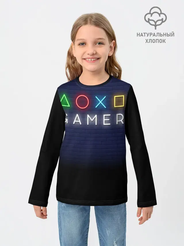 Детский лонгслив с принтом «Разные игры — Doxo Gamer»