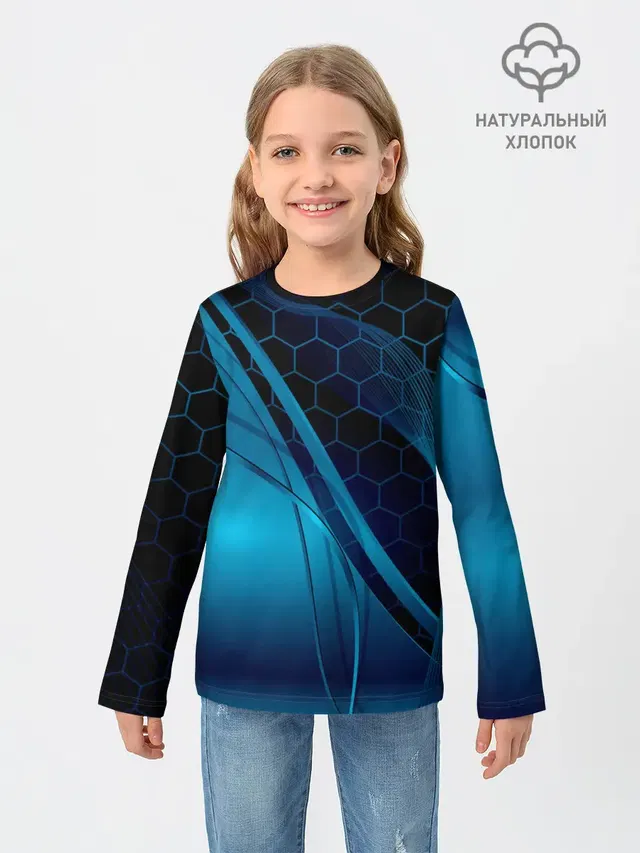 Детский лонгслив с принтом «Abstract — ABSTRACT BLUE»