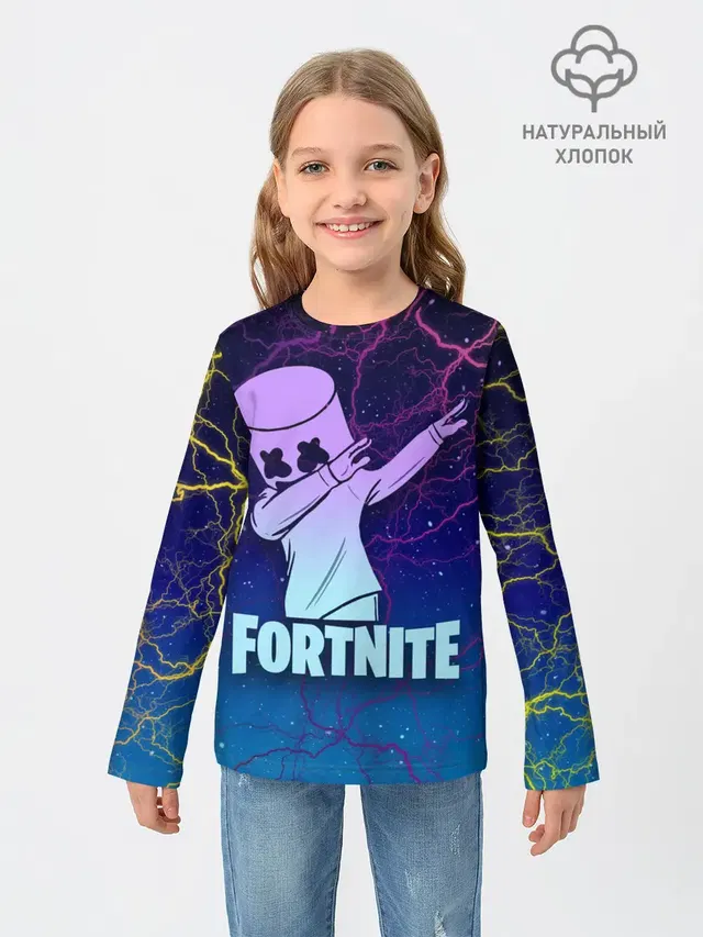 Детский лонгслив с принтом «Фортнайт — Fortnite,Marshmello»