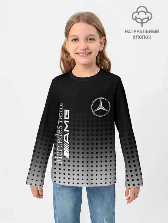 Детский лонгслив с принтом «Merсedes — Mercedes-Benz»