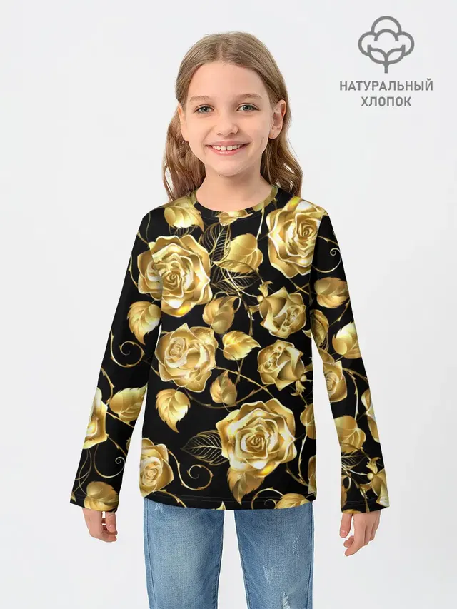Детский лонгслив с принтом «Цветы — Golden Roses»