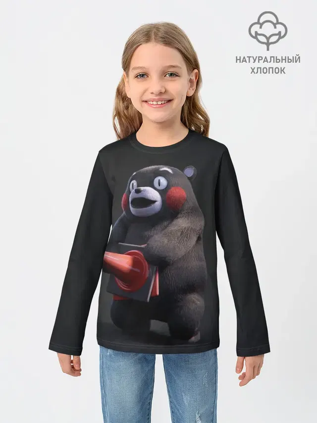 Детский лонгслив с принтом «Кумамон — Kumamon прикрылся»