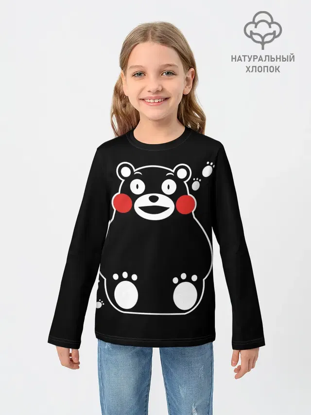 Детский лонгслив с принтом «Кумамон — Kumamon сидит»