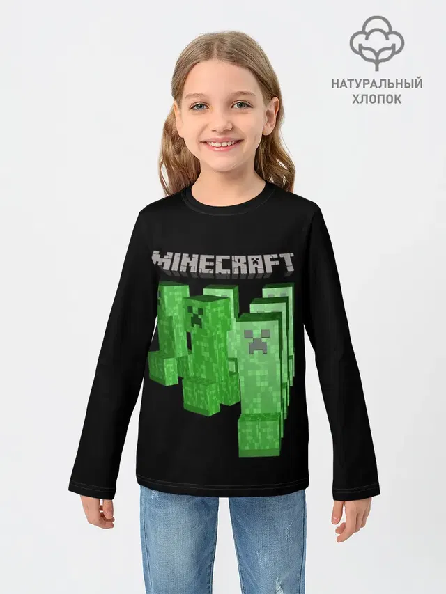 Детский лонгслив с принтом «Майнкрафт — MINECRAFT CREEPER»