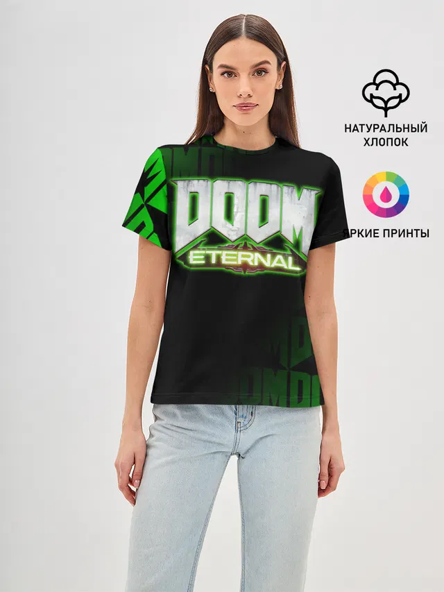 Женская базовая футболка с принтом «Дум — DOOM: ETERNAL.»