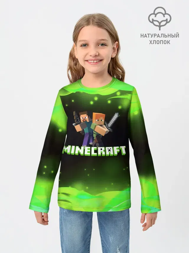 Детский лонгслив с принтом «Майнкрафт — Minecraft 1»