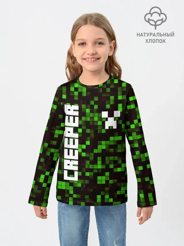 Детский лонгслив с принтом «Майнкрафт — MINECRAFT CREEPER»