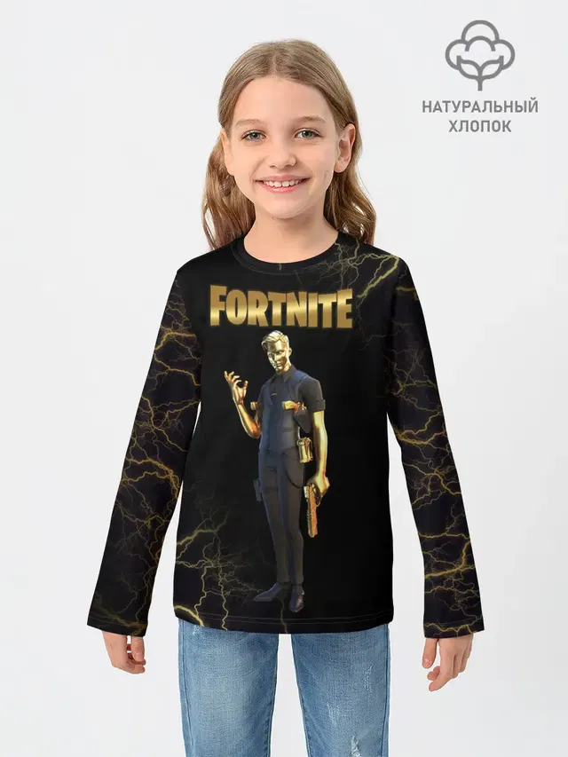 Детский лонгслив с принтом «Фортнайт — Gold Midas Fortnite 2»