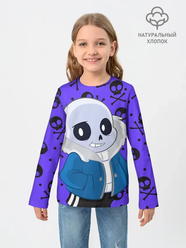 Детский лонгслив с принтом «Черепа — Санс — Undertale»