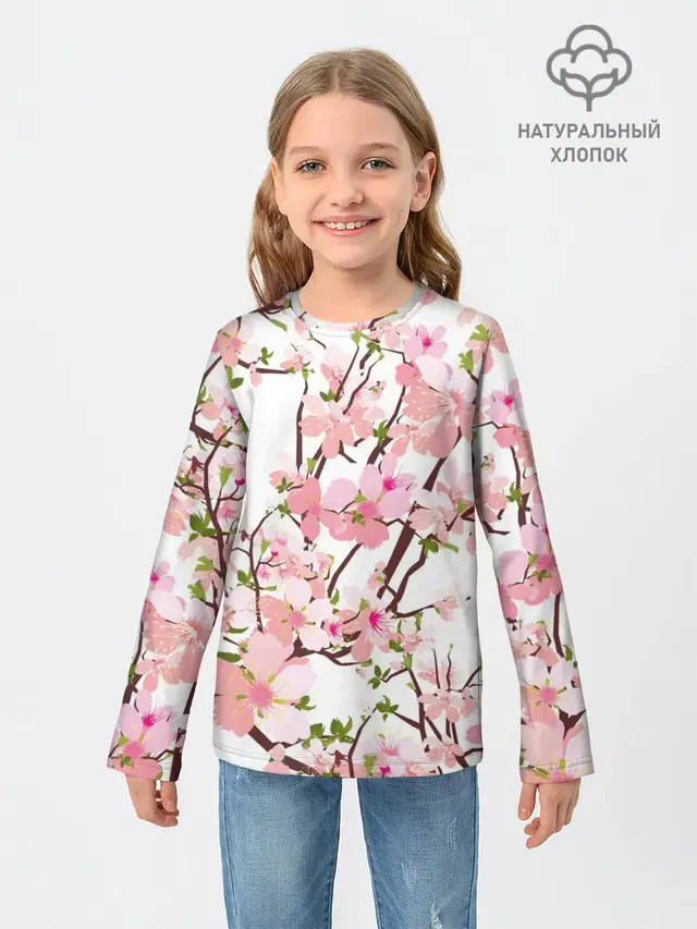 Детский лонгслив с принтом «Природа — Сакура — Sakura»