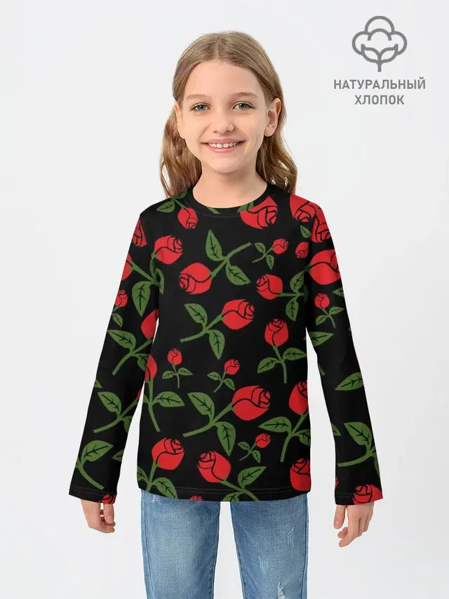 Детский лонгслив с принтом «Природа — Roses Art»