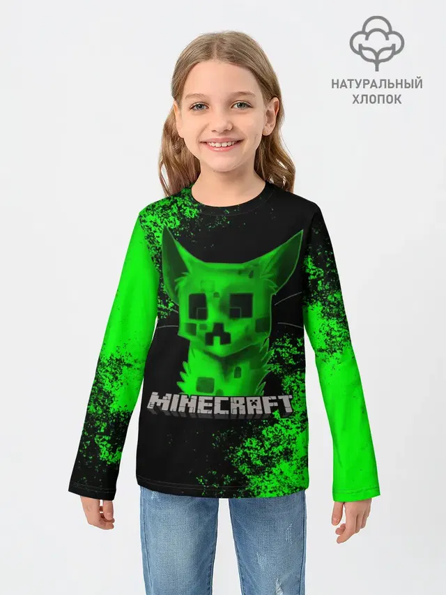 Детский лонгслив с принтом «Майнкрафт — MINECRAFT CAT»