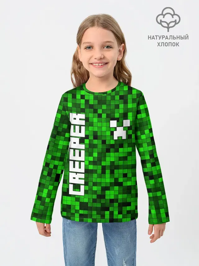 Детский лонгслив с принтом «Майнкрафт — MINECRAFT CREEPER»