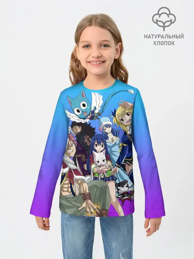 Детский лонгслив с принтом «Хвост Феи — All heroes of Fairy Tail»