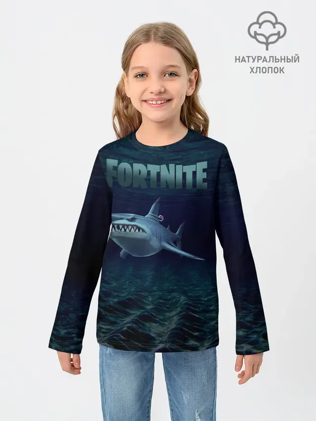 Детский лонгслив с принтом «Фортнайт — Loot Shark Fortnite»