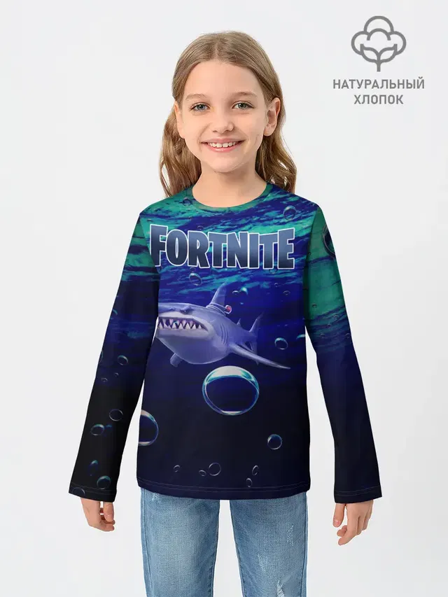 Детский лонгслив с принтом «Фортнайт — Loot Shark Fortnite»