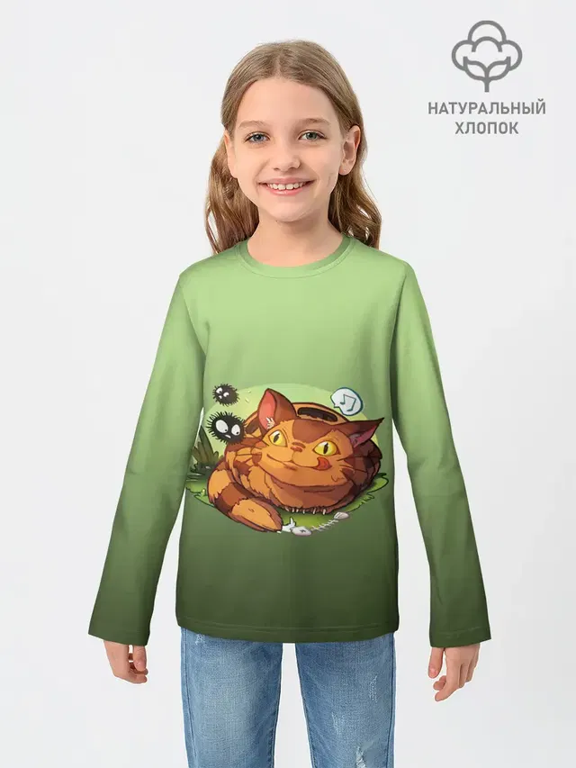 Детский лонгслив с принтом «Студия GHIBLI — Catbus Studio Ghibli Котобус»