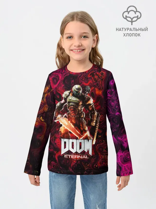 Детский лонгслив с принтом «Дум — Doom Eternal — Дум Этернал»