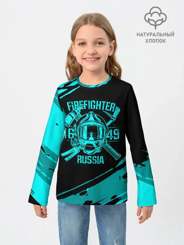 Детский лонгслив с принтом «МЧС — FIREFIGHTER 1649 RUSSIA»